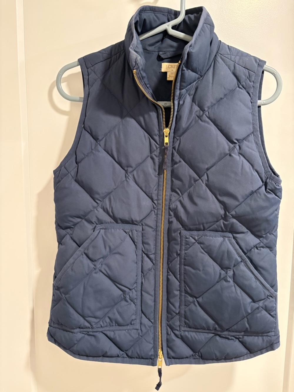 J. Crew Navy Quilted Puffer Vest with Gold Zipper